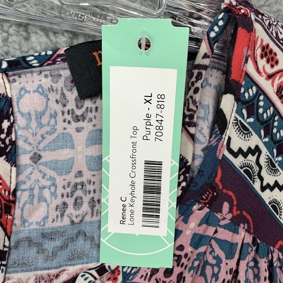 RENEE C Womens Blouse Size XL Stitch Fix Boho 3/4 Sleeve Keyhole Crossfront NWT - Picture 9 of 14